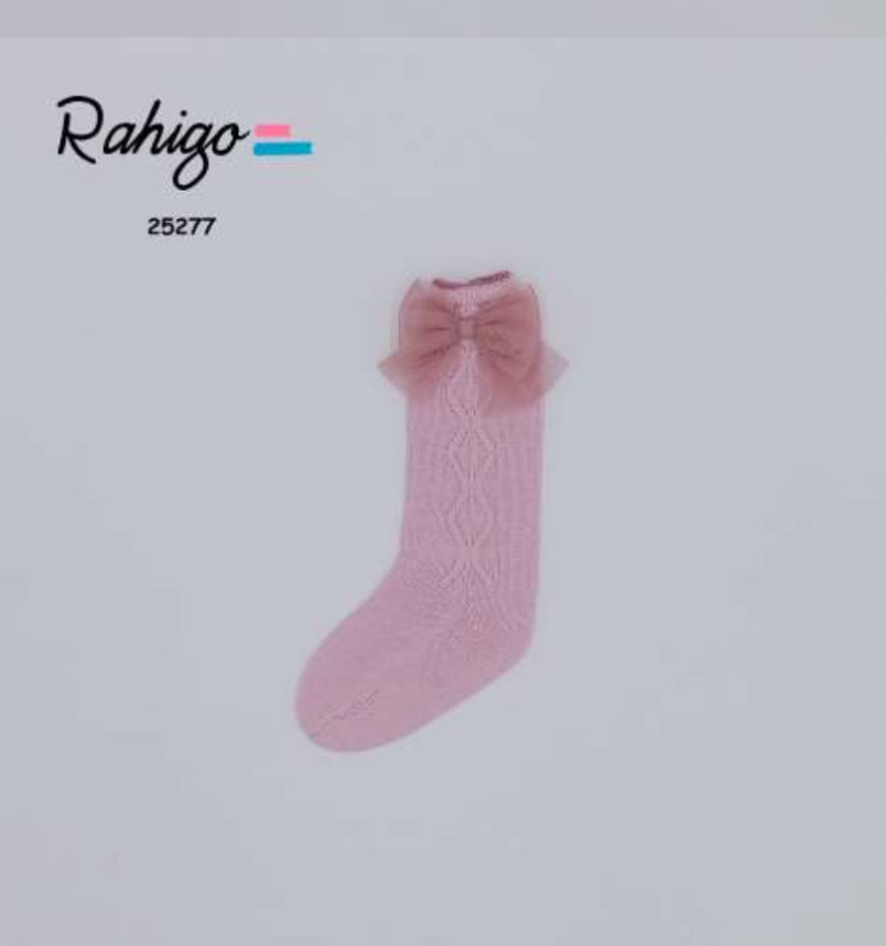 Rahigo Pink Knee Socks with Tulle Bow