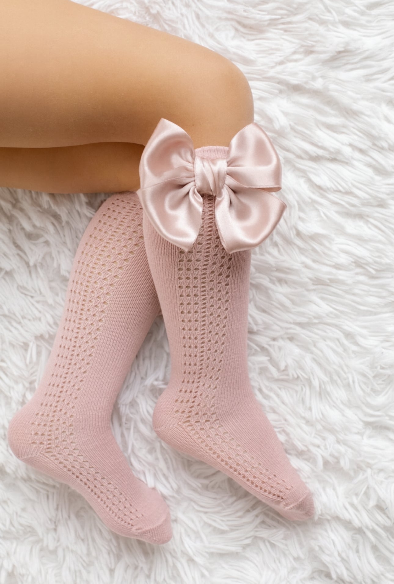 Baby Pink Satin Bow Knee-High Socks