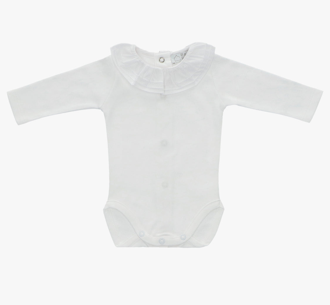 White Cotton Frilly Collar Long Sleeve  Bodysuit