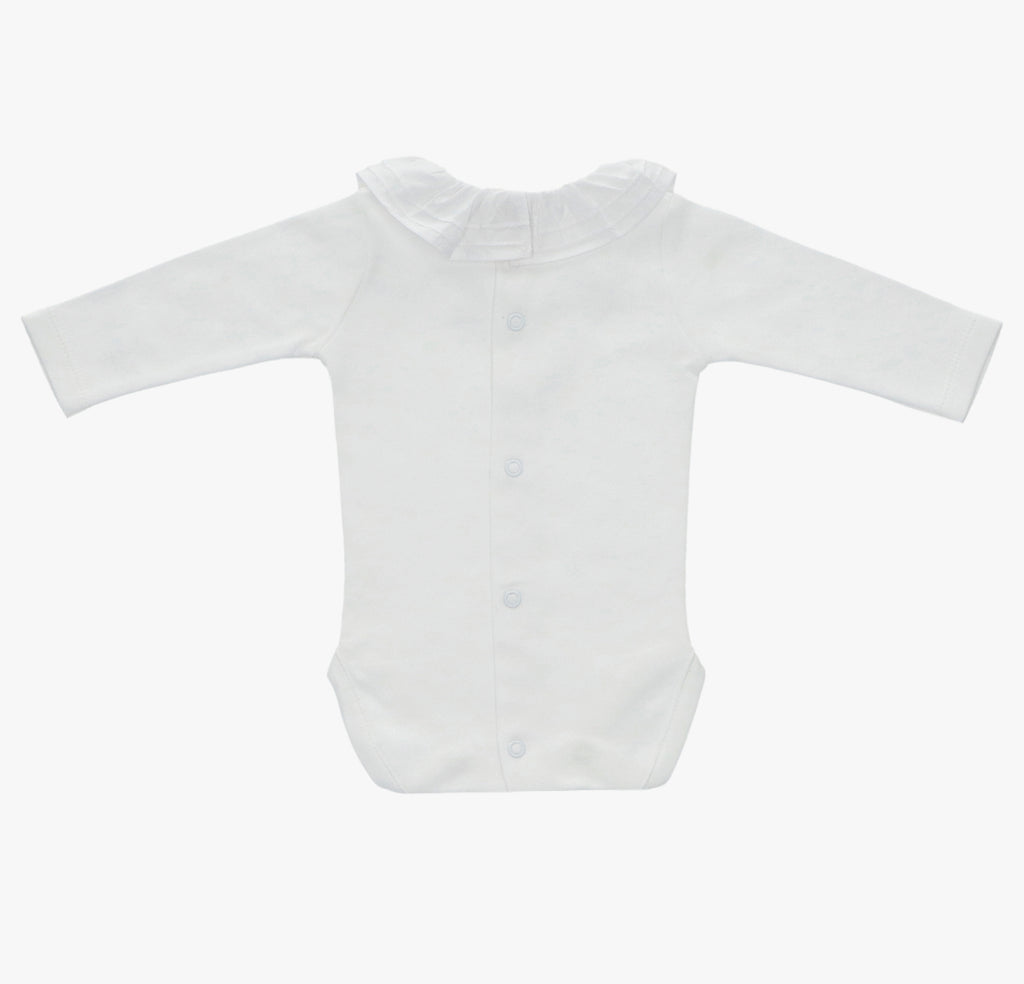 White Cotton Frilly Collar Long Sleeve  Bodysuit