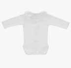 White Cotton Frilly Collar Long Sleeve  Bodysuit