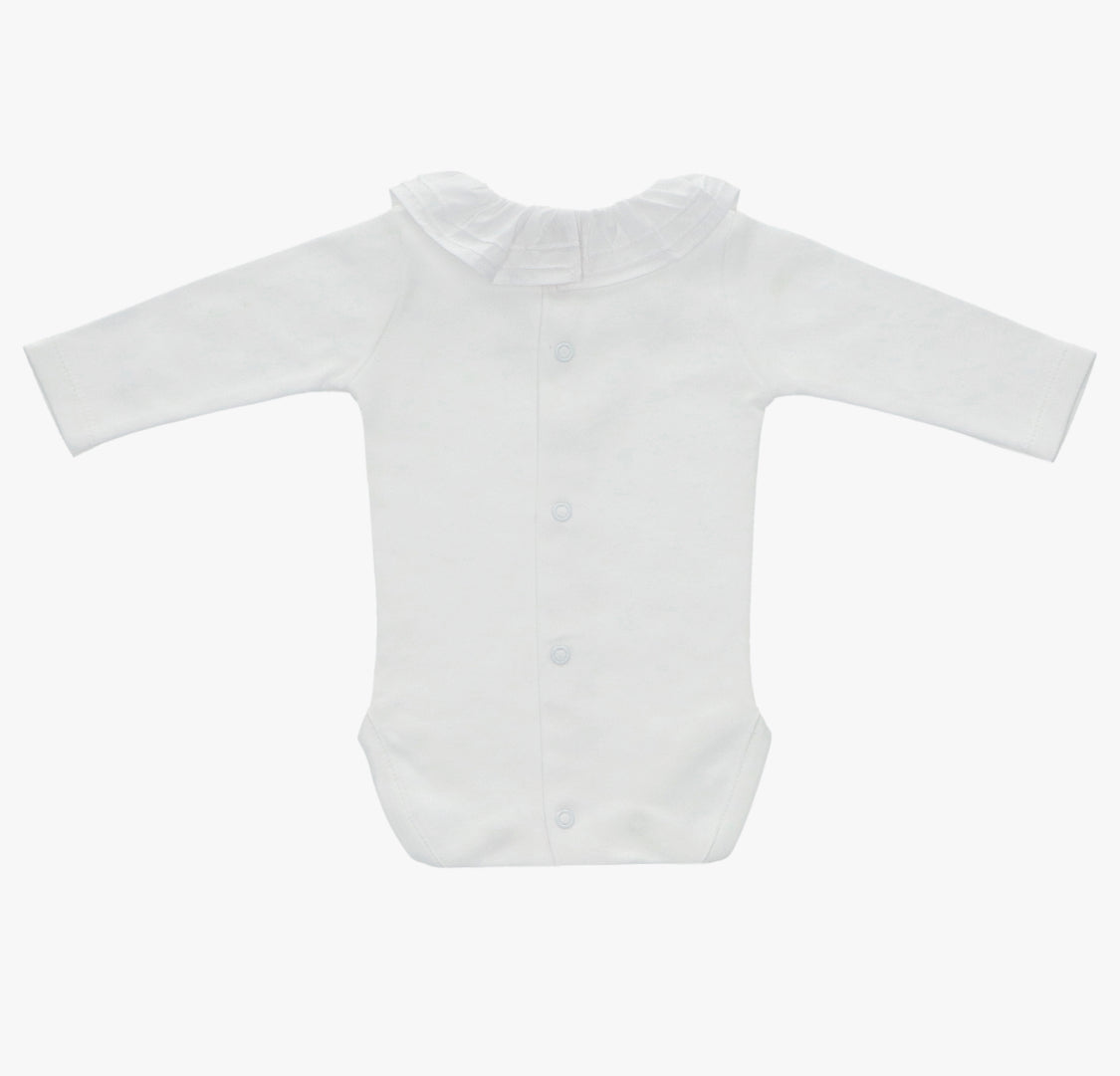 White Cotton Frilly Collar Long Sleeve  Bodysuit