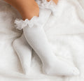 White Tulle Ruffle Knee Socks – Classic & Elegant