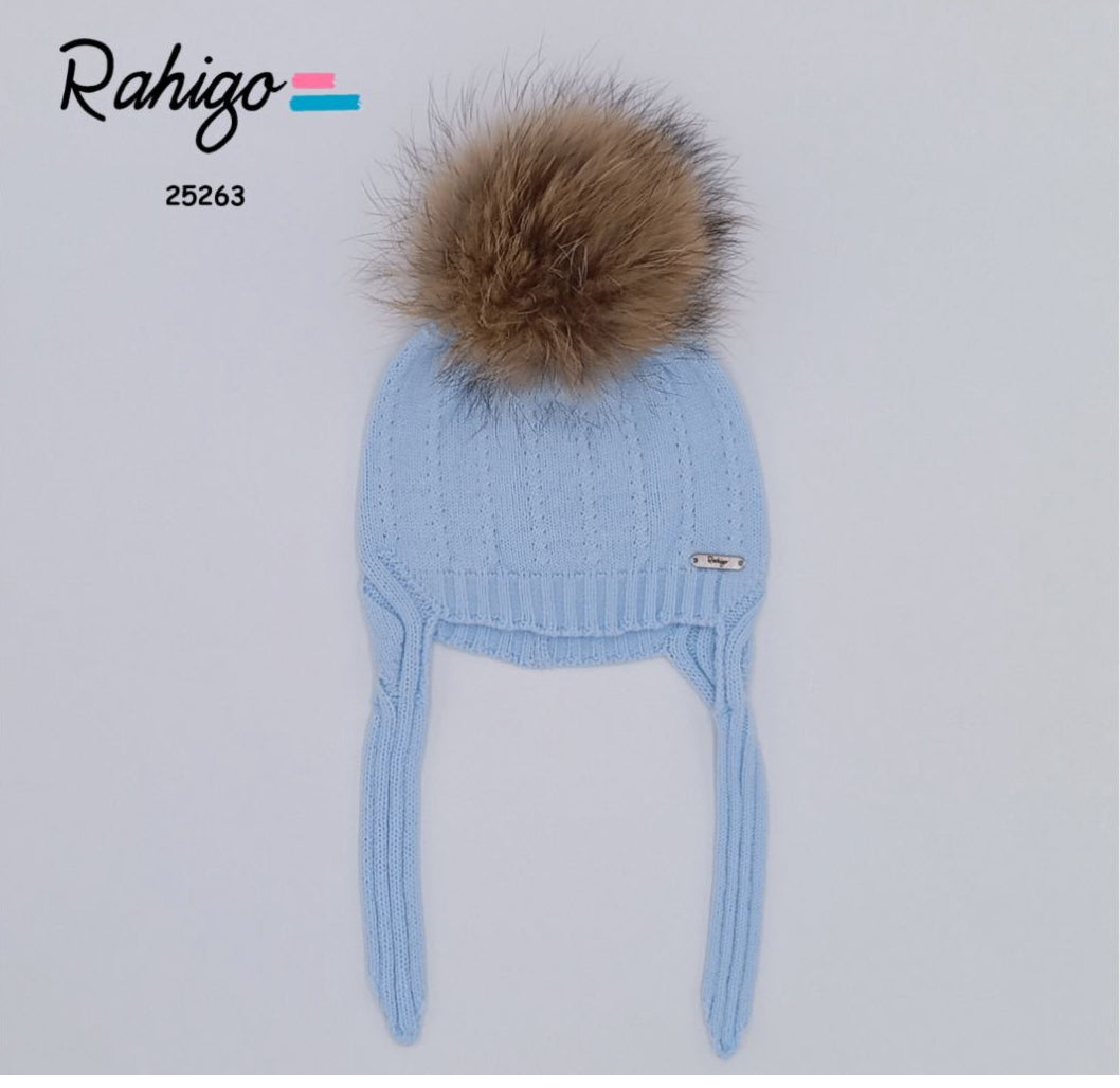 Rahigo Blue Knit Hat with Fur Pom – Style 25263