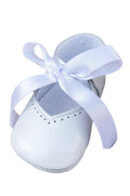 Baby Girls   Ribbon &   Hearts Leather  Pram Shoe-Pure White