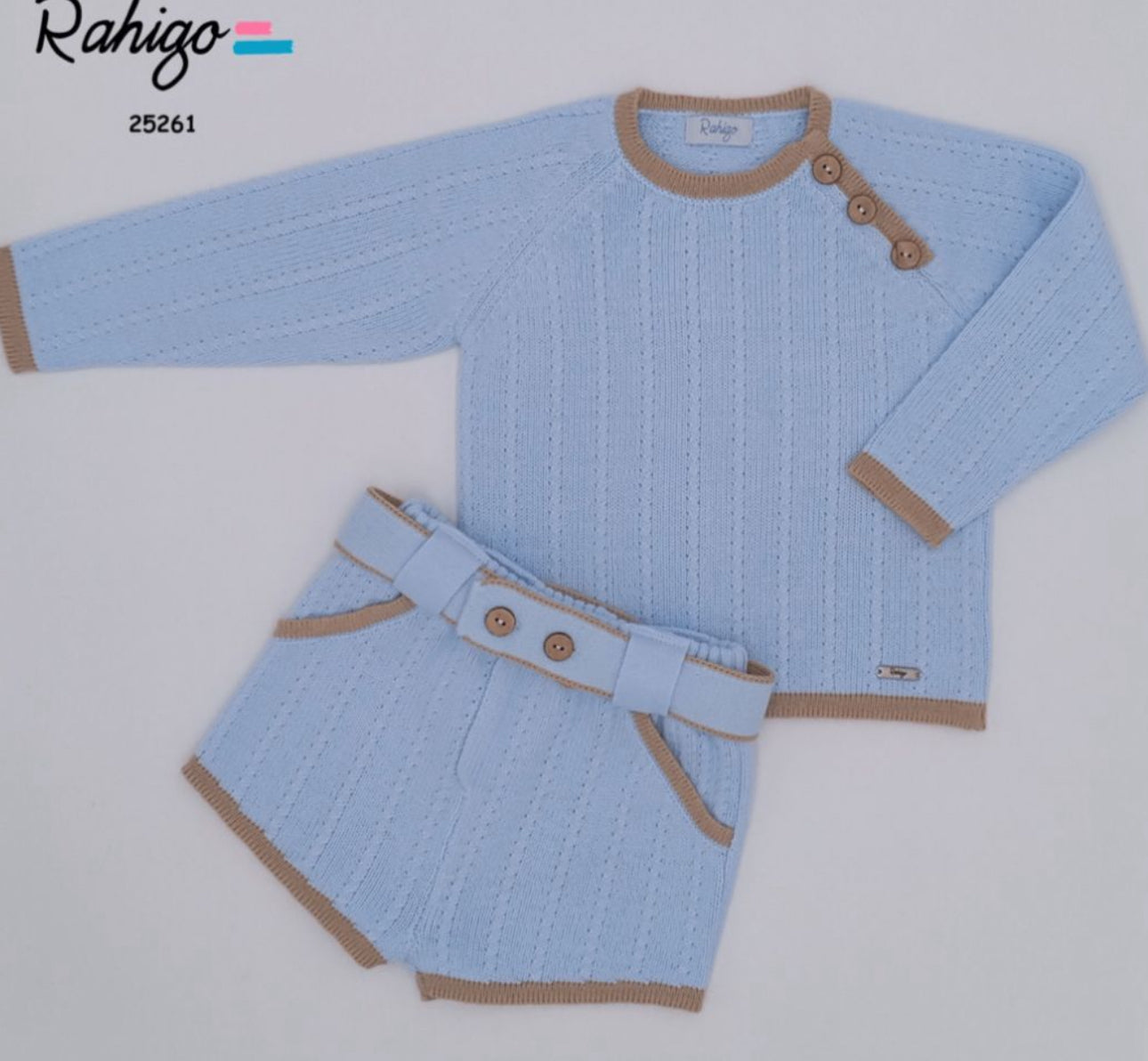🧒 Rahigo Blue & Camel Knit Two-Piece Short Set