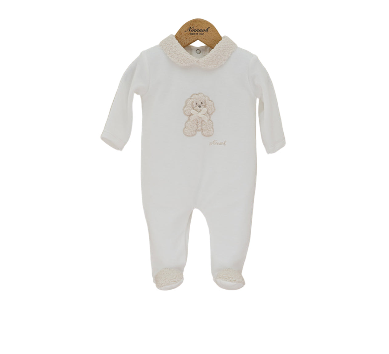Velour Teddy Footie – Fabiana (Cream) | Luxe Newborn & Infant Sleepwear