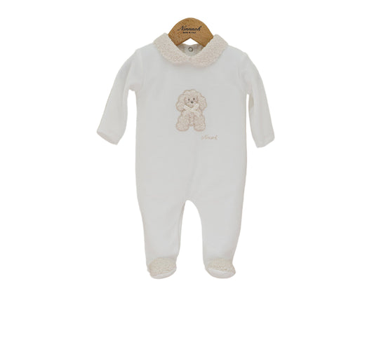 Velour Teddy Footie – Fabiana (Cream) | Luxe Newborn & Infant Sleepwear