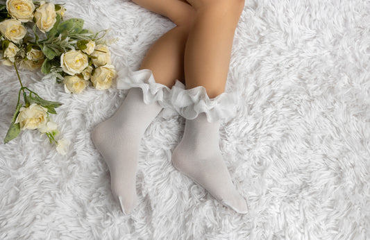Meia Pata Mesh With Tulle Ruffle Socks-White