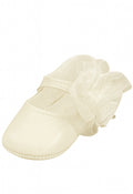 ivory baby shoes, baby girl dress shoes, infant Mary Jane shoes, crib shoes with flower, baptism shoes for baby girl, newborn ivory flats, soft sole baby shoes, special occasion baby shoes