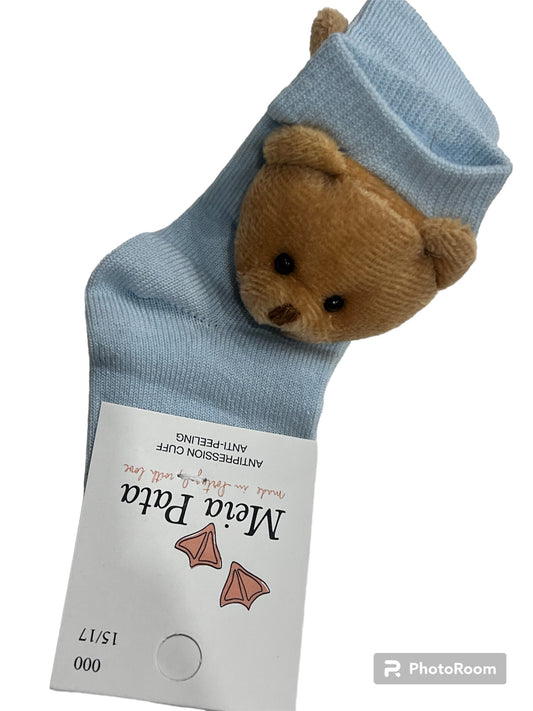 Meia Peta Soft Blue    Plush Bear -Knee Sock