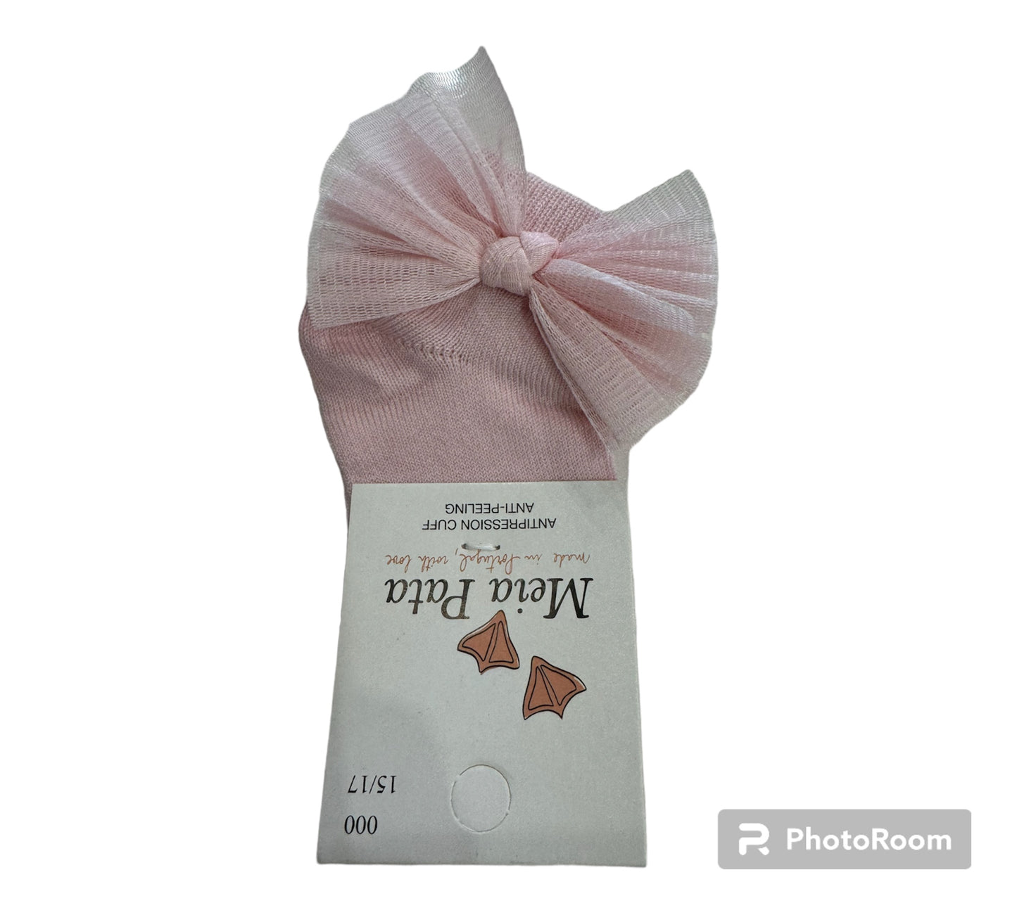 Meia Pata Short Socks With Tule Knot Bow-Pink