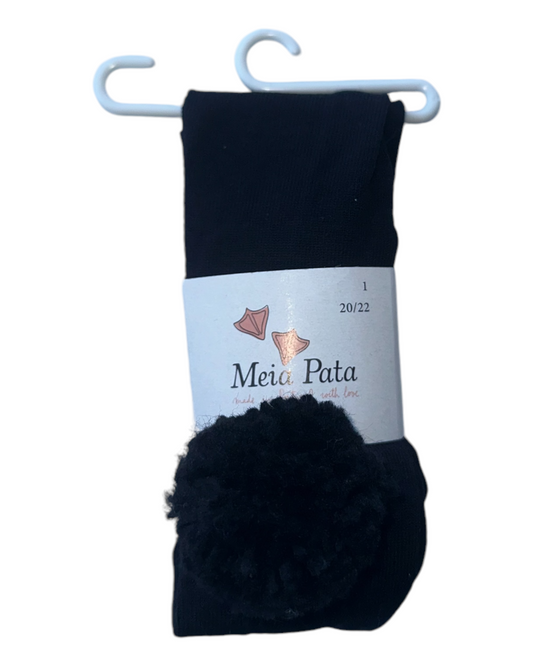 Cotton Tights with Sherpa Pom Pom - Black