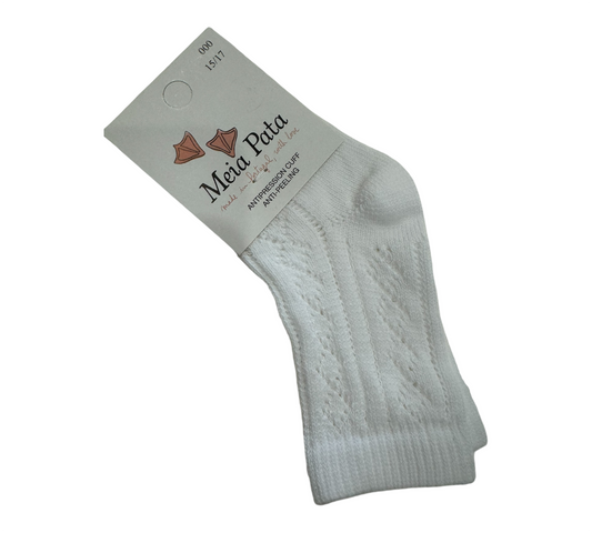 Meia Pata  Open Work Cotton Knee  Sock -White