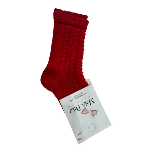 Meia Pata  Open Work Cotton Knee  Sock -Red