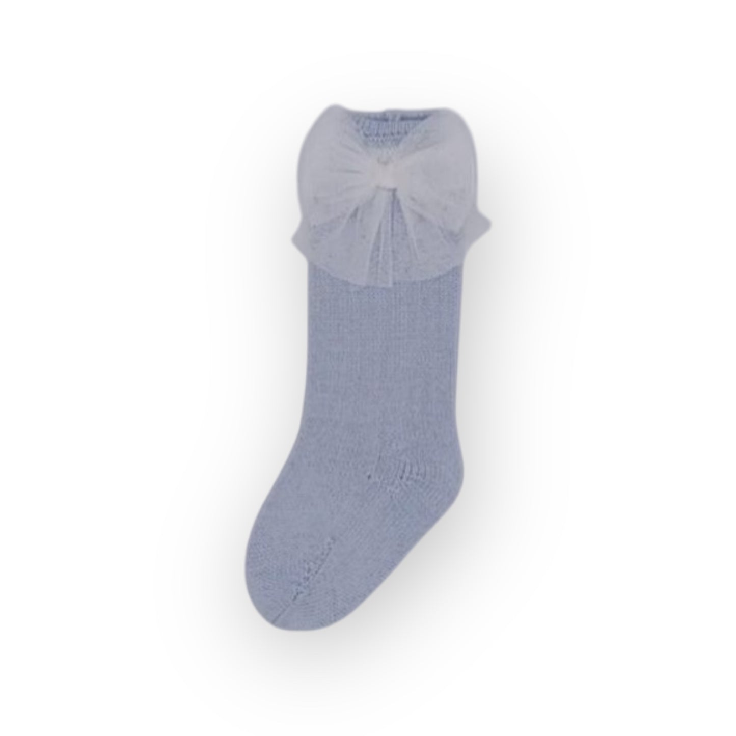 Rahigo SS25 Baby Blue Knit Socks with White Tulle Bow – Spanish Baby Girl Accessories