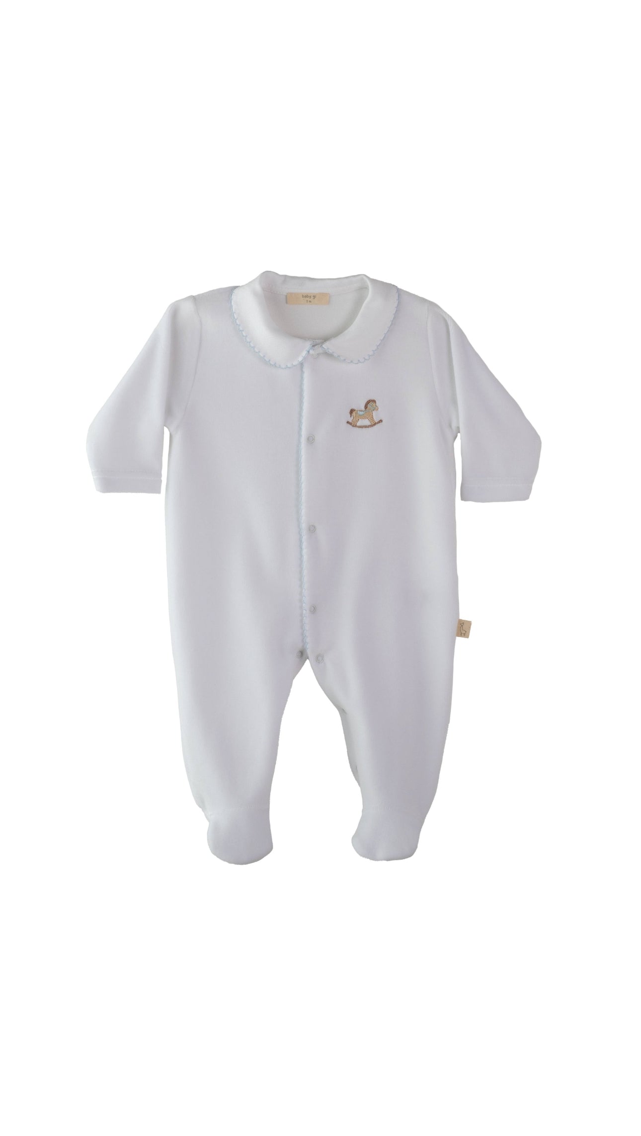 Baby Gi Velour Rocking Horse Footie – White & Blue