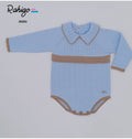 👶 Rahigo Blue & Camel Knit Romper with Collar