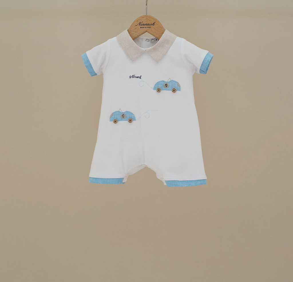 Baby Boy Blue Car Embroidered Shortall