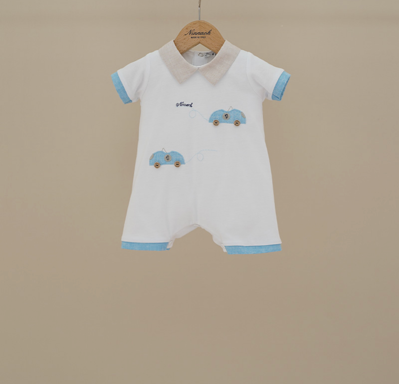 Baby Boy Blue Car Embroidered Shortall
