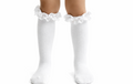 Meia Pata Pure White Satin Ruffle Knee Socks
