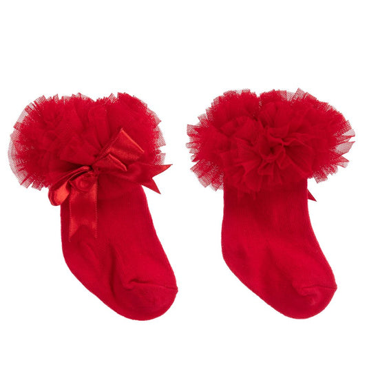Red FRILLY COTTON GIRLS TUTU ANKLE SOCKS