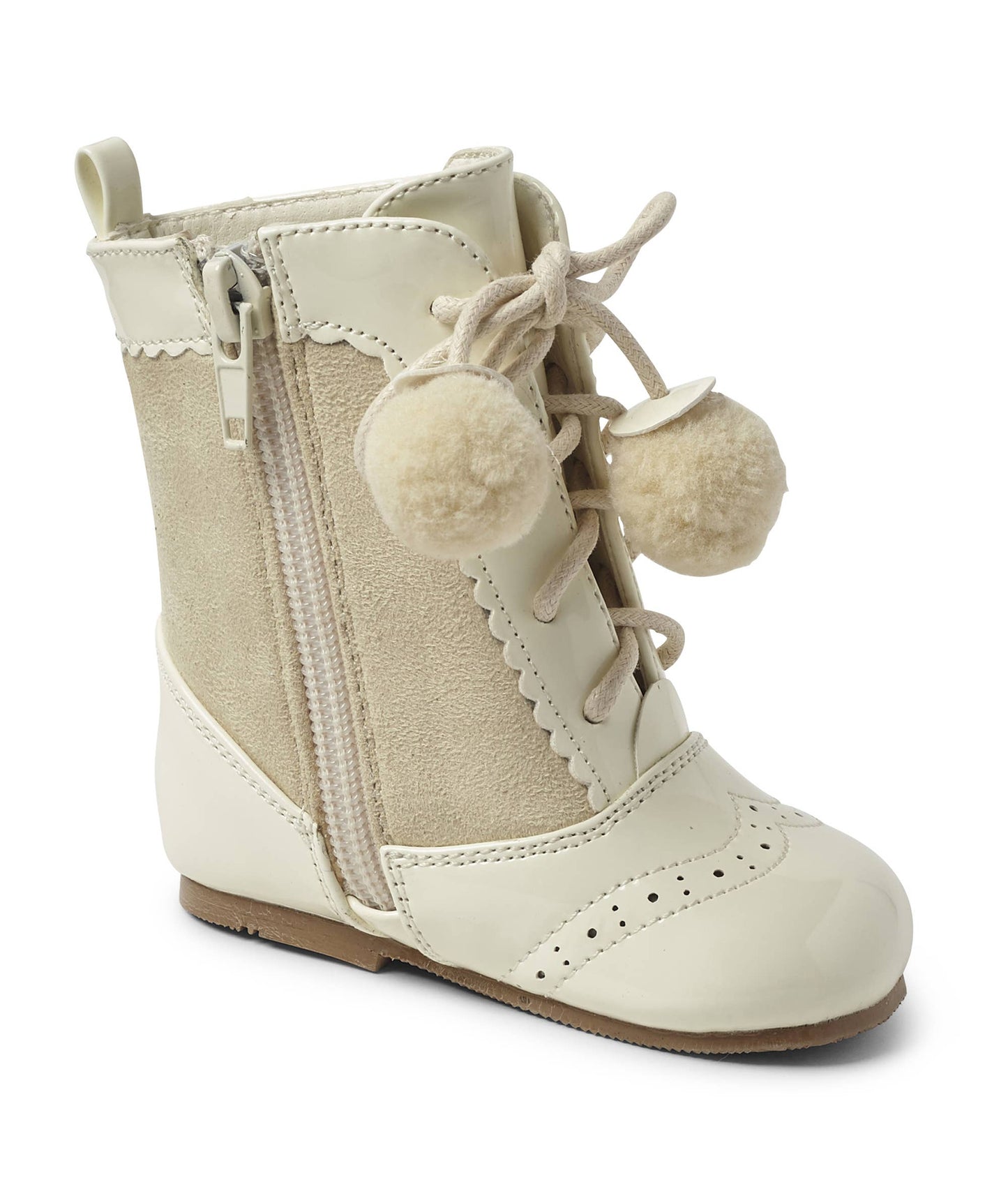 Girls hard sole boots with pom pom laces