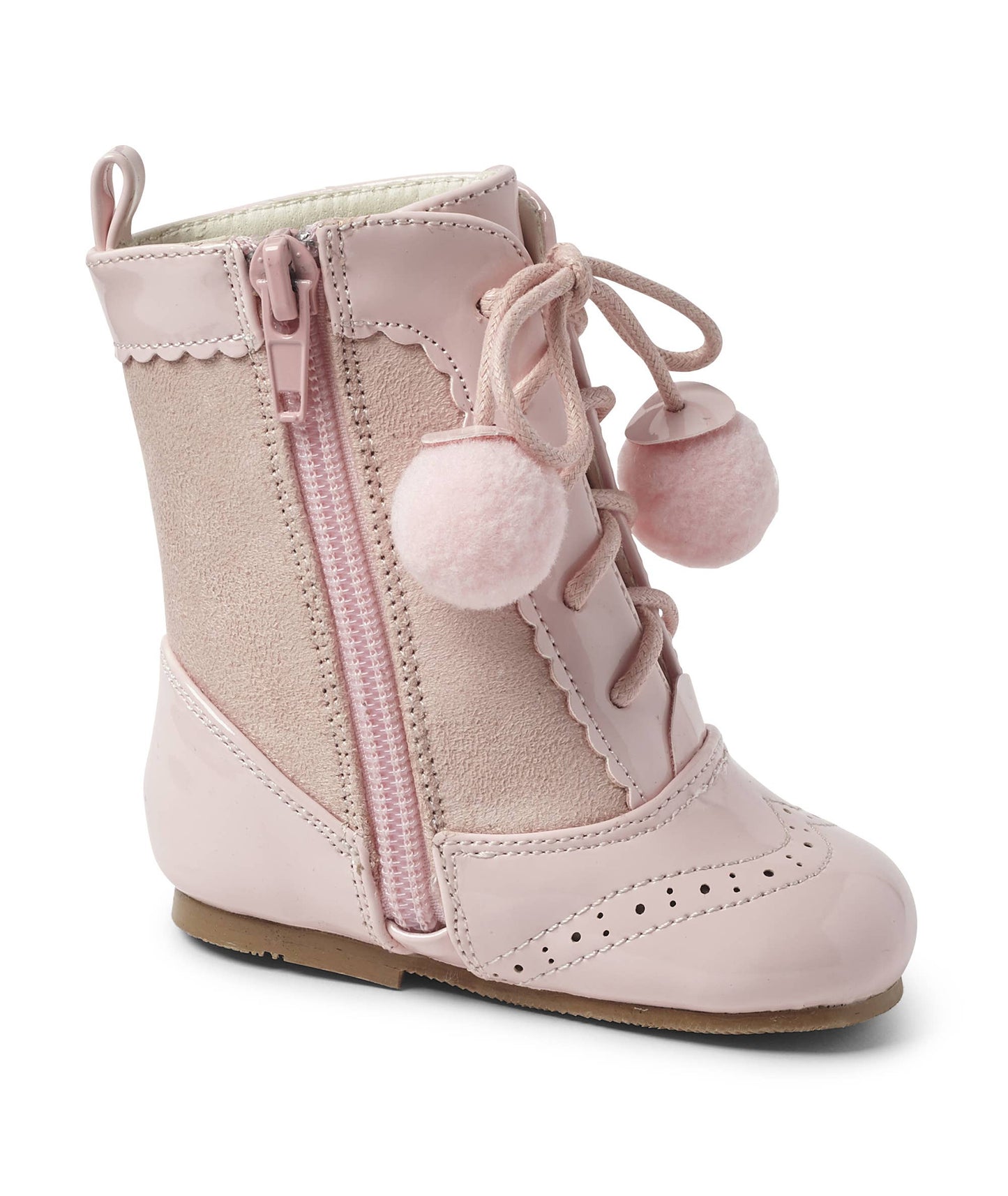 Girls hard sole boots with pom pom laces