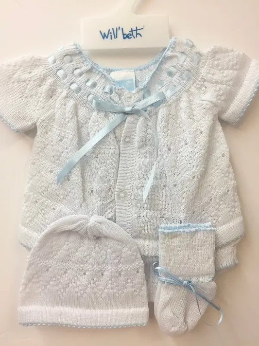 White With  Blue 4pc Knit Set.