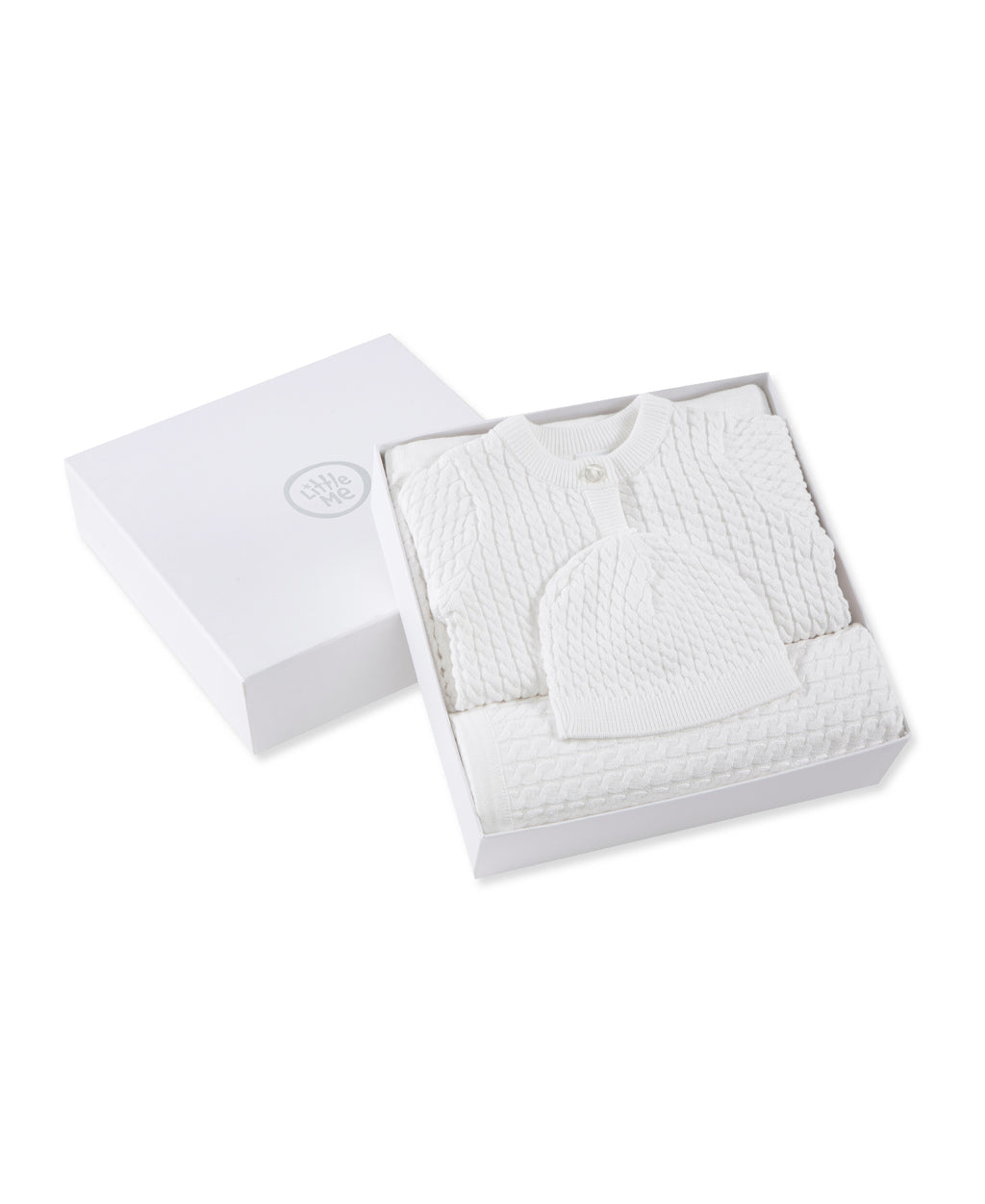 Little Me White  Cable Knit 3-Piece Gift Set — Classic Baby Boy Keepsake
