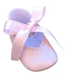 Baby Girls Heart Cut Ribbon tie Leather Pram Shoe-Pink