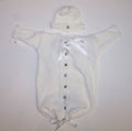 White with Silver Teddy Buttons Baby Bunting & Hats