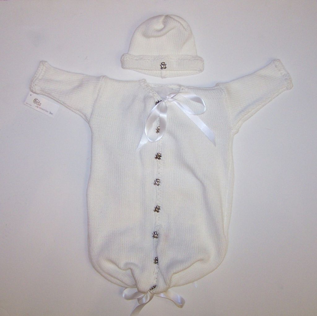 White with Silver Teddy Buttons Baby Bunting & Hats