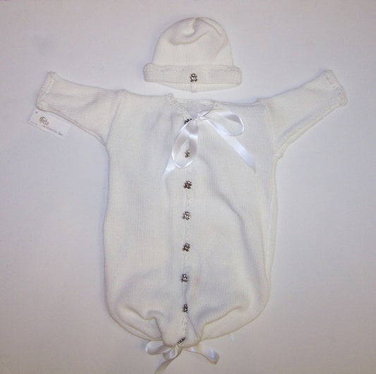White with Silver Teddy Buttons Baby Bunting & Hats