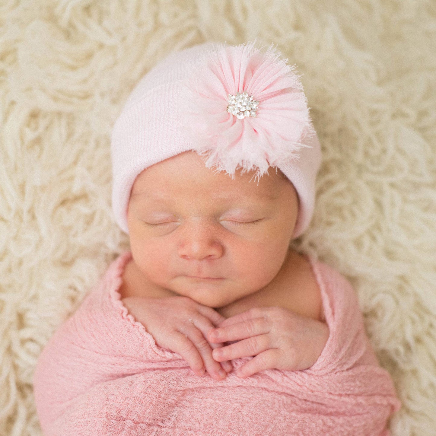 PINK HAT PINK FRAYED FLOWER