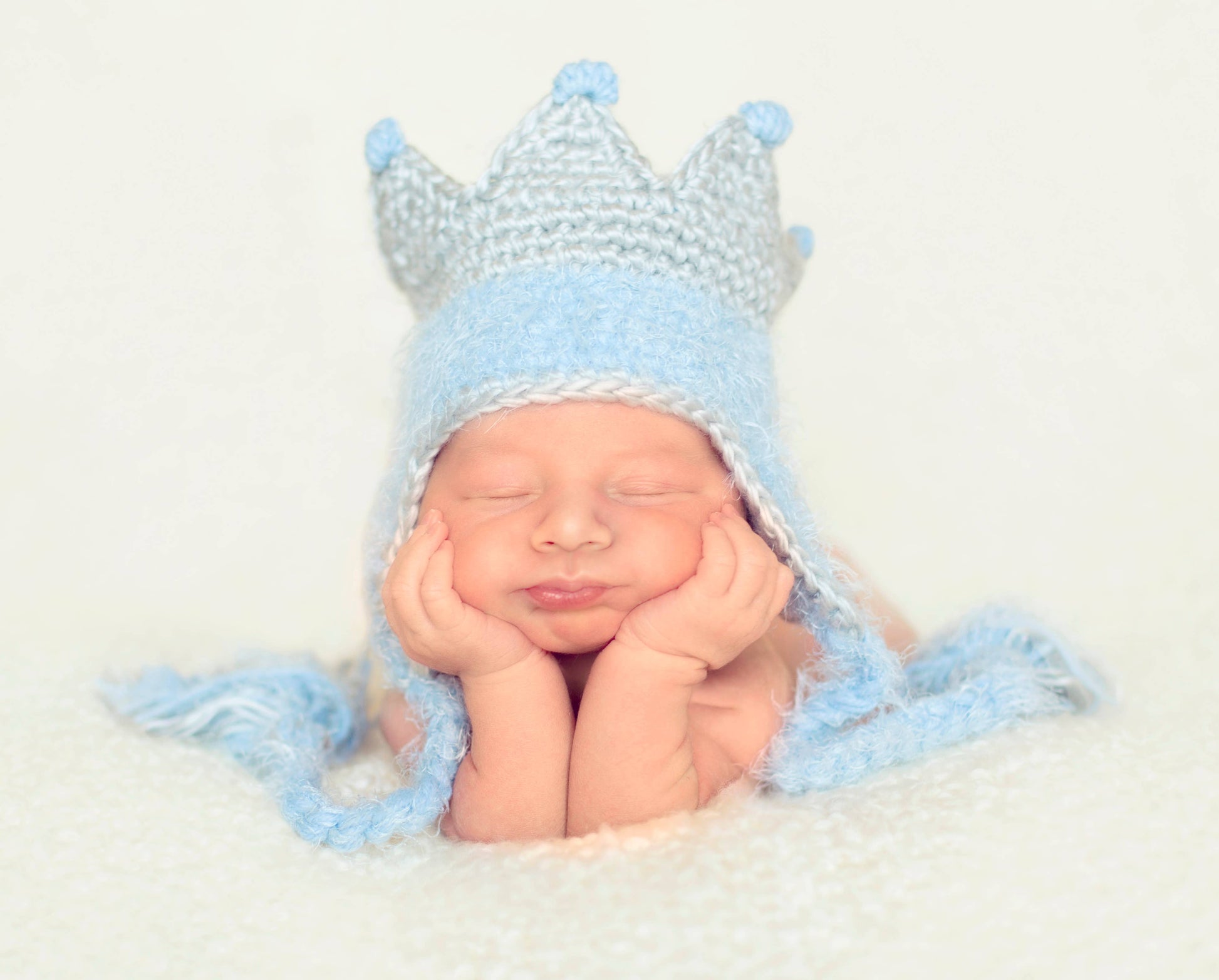 Blue Silver Crown Crocheted Handmade Heirloom Baby Gift Hat