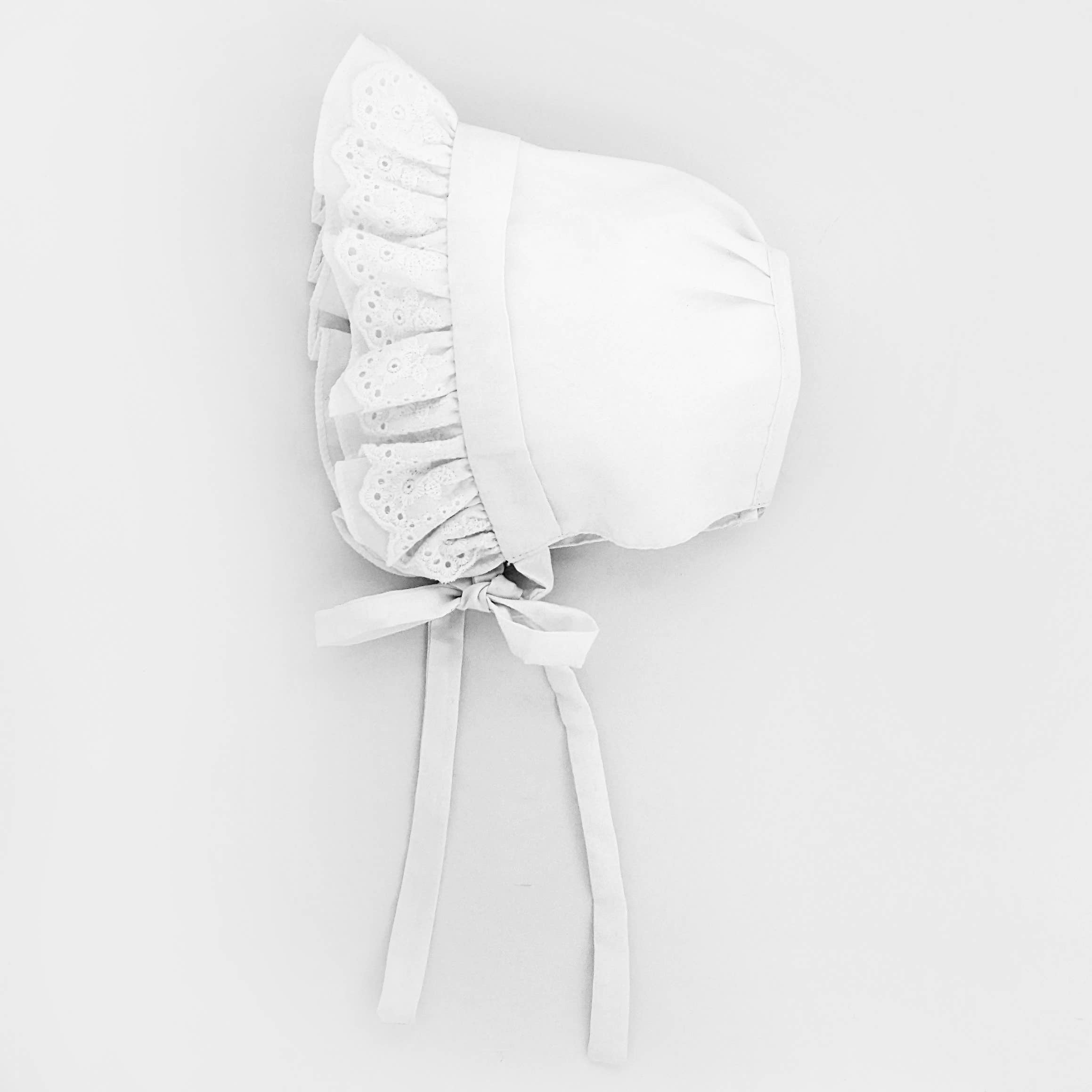 Open Back Baby Bonnet-White
