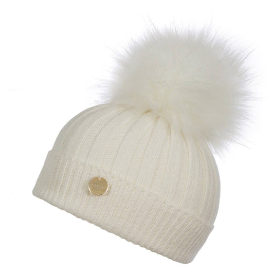 Ivory  Angora Frost Faux Fur Pom Pom Hat
