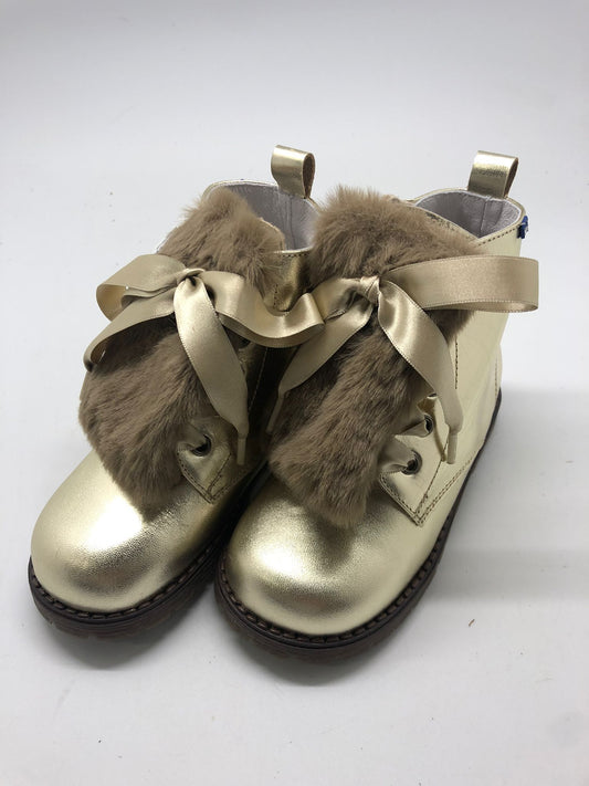 Girls Gold Leather Boots With Removable Fur