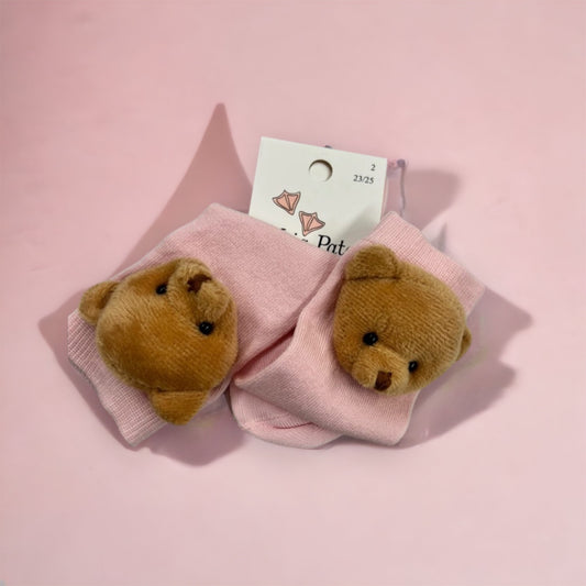 Meia Peta Pink   Plush Bear -Knee Socks