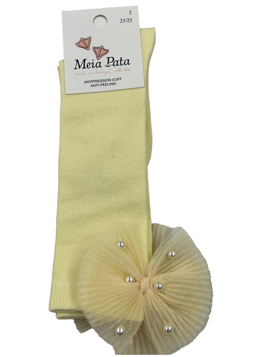 Meia Pata  Lemon Pleated  Tulle Bow -ankle  Socks