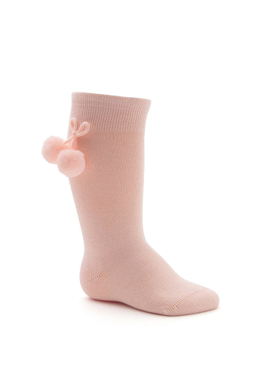 Baby Knee High Socks with Pom pom- SOFT PINK