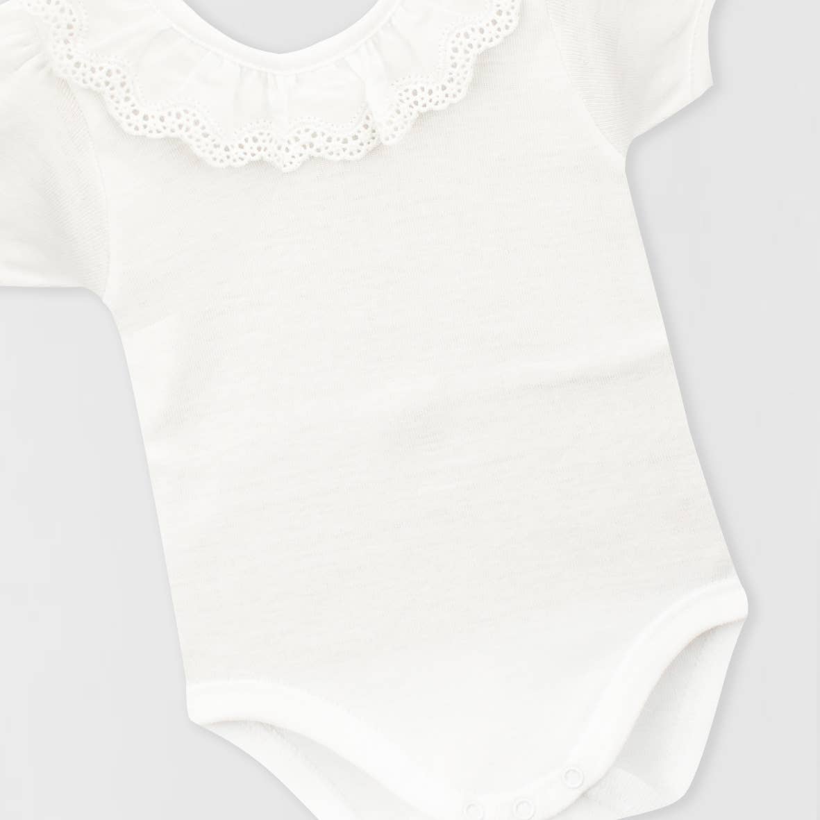 Baby Girls Ruffled Collar Onesie-White With  Trim