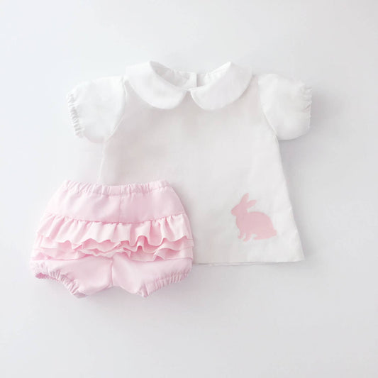 A simple Dressy Shirt and matching ruffle bloomers are the sweetest set for Easter. Opt for cotton or linen for the dress which is beautifully lined. Bloomers are durable cotton. The entire set is washer and dryer friendly