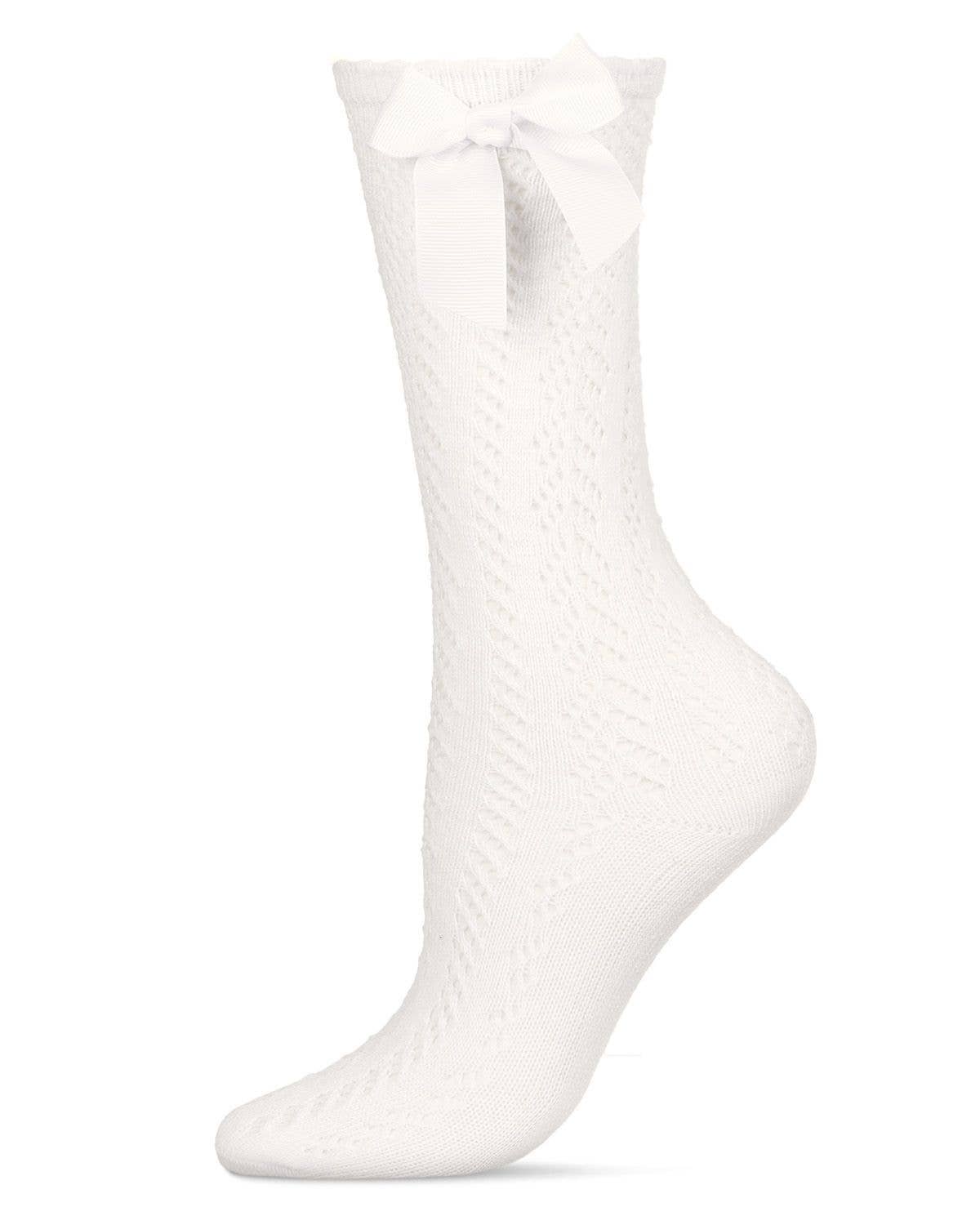 Girls' Crochet Bow Cotton Blend Knee High Sock-Ivory