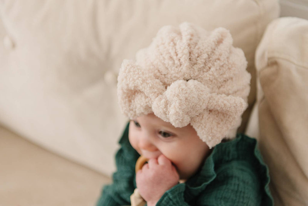 Teddy Sherpa Baby Bow Turban