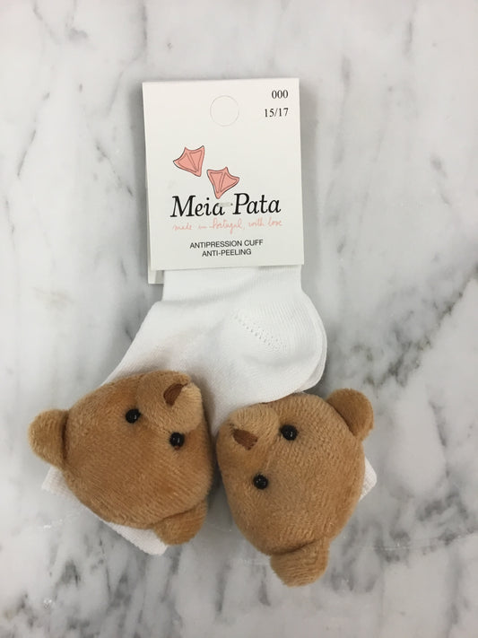 Meia Peta White   Plush Bear -Knee Sock