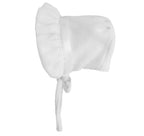 Girls White Ribbon Fleece Bonnet