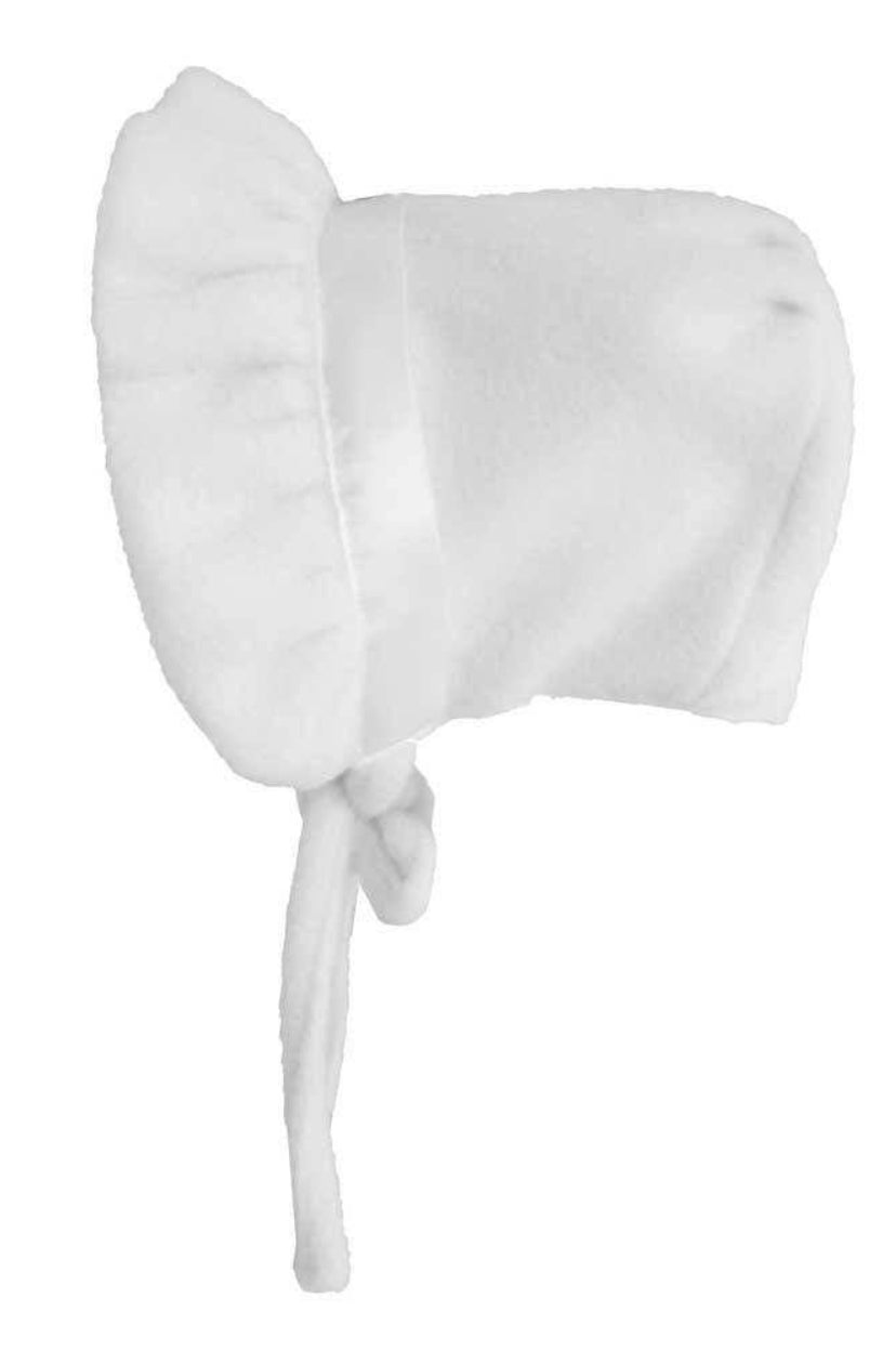 Girls White Ribbon Fleece Bonnet
