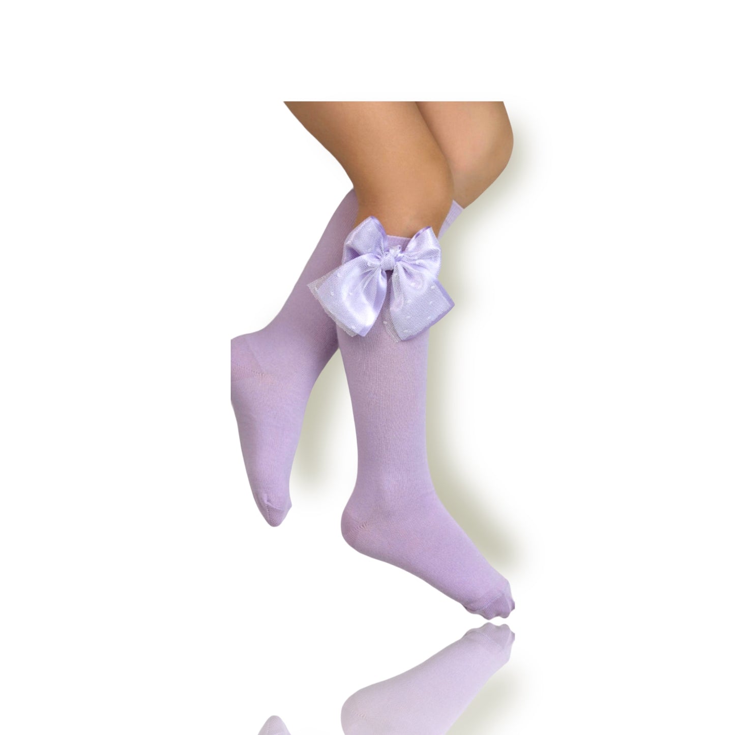 Meia Peta Lavander Girls-Knee Socks With Satin & Lace Bow